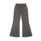 Studio Ruban Lia high-waisted flare sweatpants in washed charcoal cotton blend with drawstring waist and side pockets.