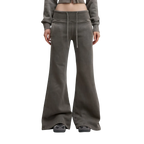 Studio Ruban Lia high-waisted flare sweatpants in washed charcoal cotton blend with drawstring waist and pockets.