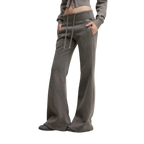 Studio Ruban Lia high-waisted flare sweatpants in washed charcoal cotton blend with drawstring waist and pockets.