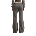Studio Ruban Lia high-waisted flare sweatpants in washed charcoal cotton blend with drawstring waist and side pockets.