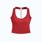 Studio Ruban red sleeveless crop top with a chain of stars detail on the back.