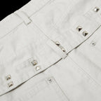 Studio Ruban Risa stone cotton blend wide leg cargo pants with studded belt and utility pockets.