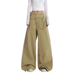 Studio Ruban Tiri wide leg wrap pants in khaki cotton blend with button closure and exaggerated flare.