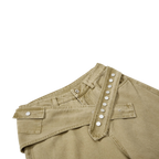 Studio Ruban Tiri khaki wide leg wrap pants with button closure and pocket detail. Cotton blend.