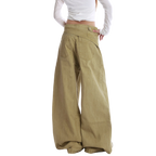 Studio Ruban Tiri wide leg wrap pants in khaki cotton blend with button closure and high waist.