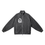 Studio Ruban unisex vintage wash full zip mesh jacket with rose graphic on chest. Dark grey polyester.