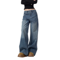 Studio Ruban Viola mid-wash denim wide leg jeans with rhinestone embellishments on pockets and legs.