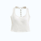 Studio Ruban white solid color sleeveless chain neck crop top with star charms