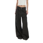 Studio Ruban Evi wide-leg belted cargo pants in dark grey, featuring a relaxed fit and adjustable waist.