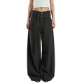 Studio Ruban women's dark grey wide-leg slacks with belt and straight leg