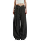 Studio Ruban women's dark grey wide-leg slacks with belt and straight leg