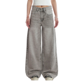 Studio Ruban Wivi grey wide-leg denim jeans with distressed diamond embellishments and a high waist.