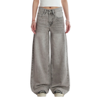 Studio Ruban Wivi grey wide-leg denim jeans with distressed diamond embellishments and a high waist.