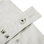 Studio Ruban Risa stone cotton blend wide leg cargo pants with studded belt and silver hardware.