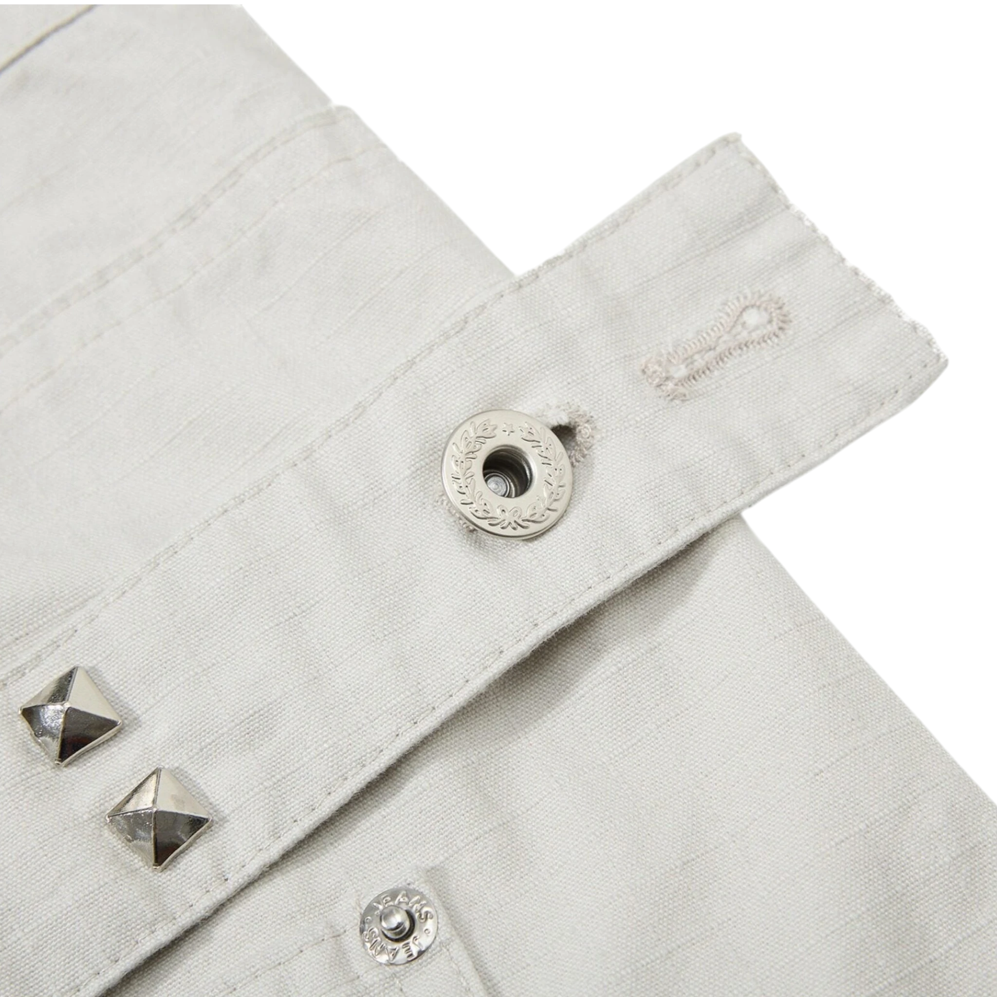 Studio Ruban Risa stone cotton blend wide leg cargo pants with studded belt and silver hardware.